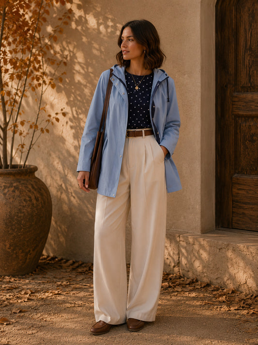 Light Blue Lightweight Hooded Raincoat