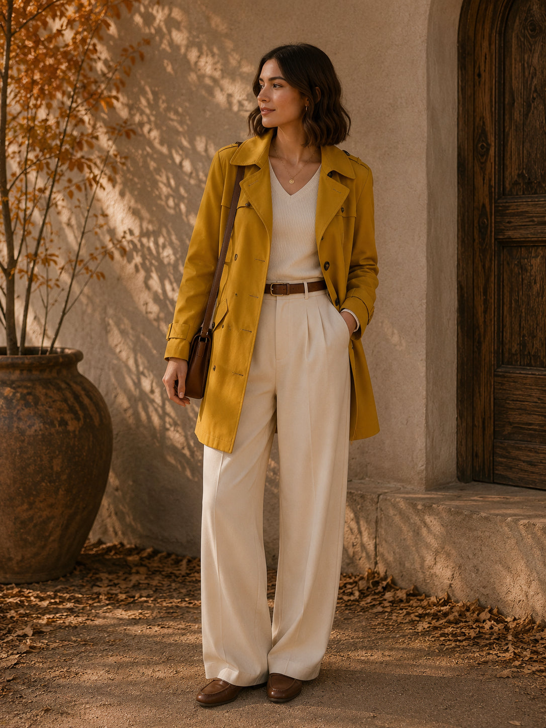 Mustard Yellow Mid-Length Trench Coat