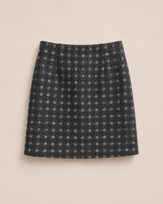 Charcoal Dotty 100% Wool A-Line Skirt