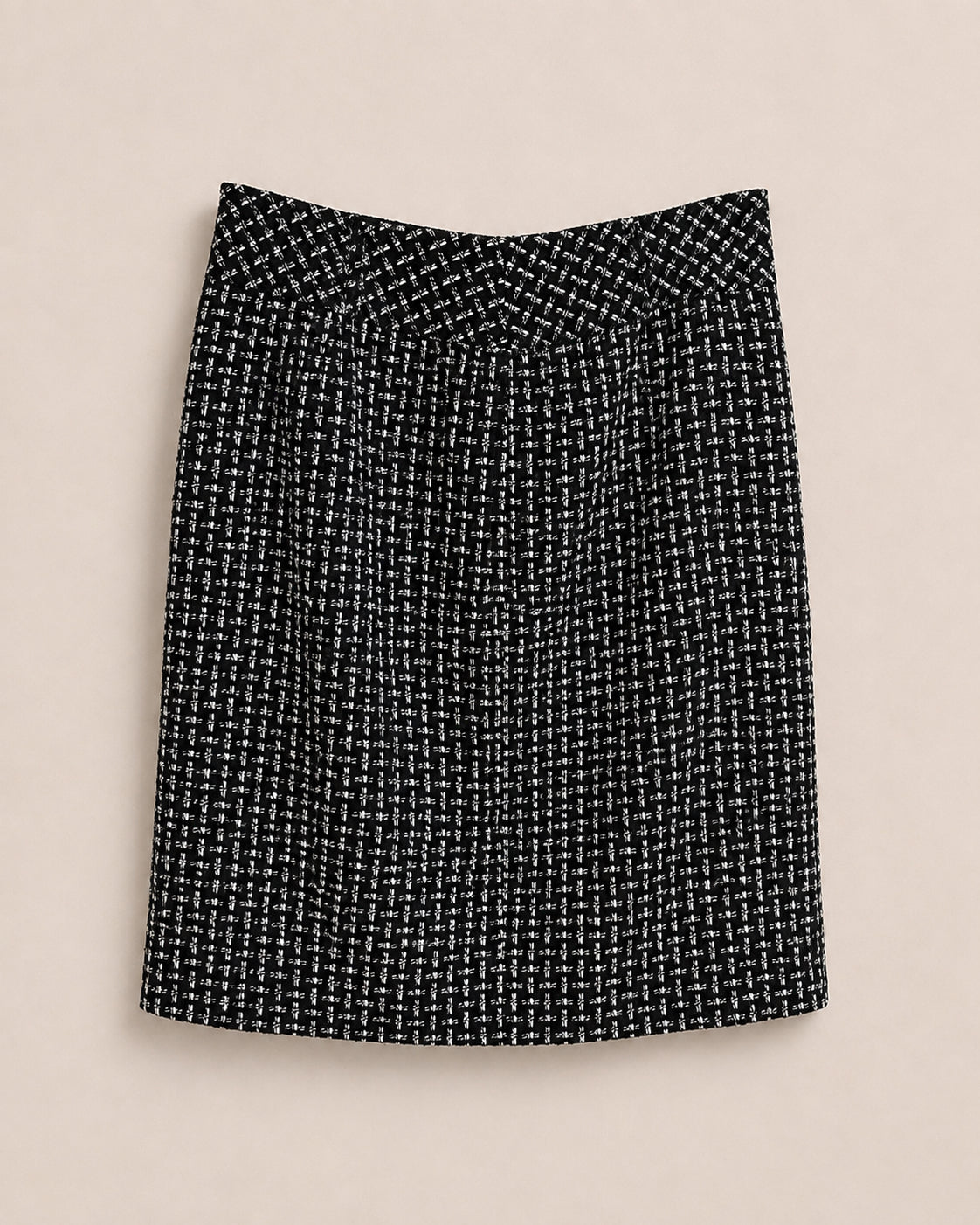 Black Patterned Wool Blend Skirt