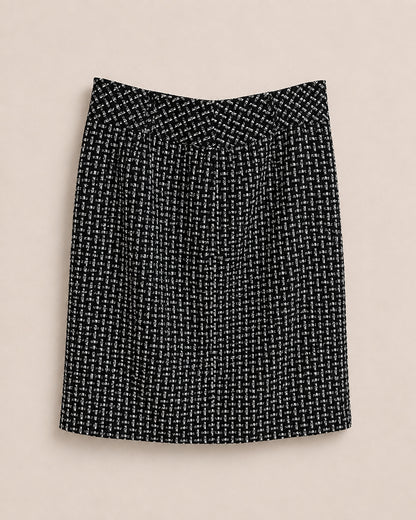 Black Patterned Wool Blend Skirt