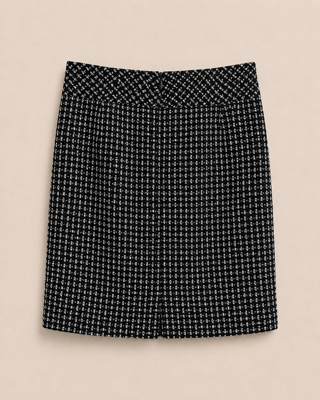 Black Patterned Wool Blend Skirt