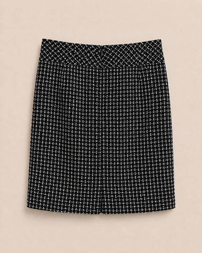 Black Patterned Wool Blend Skirt