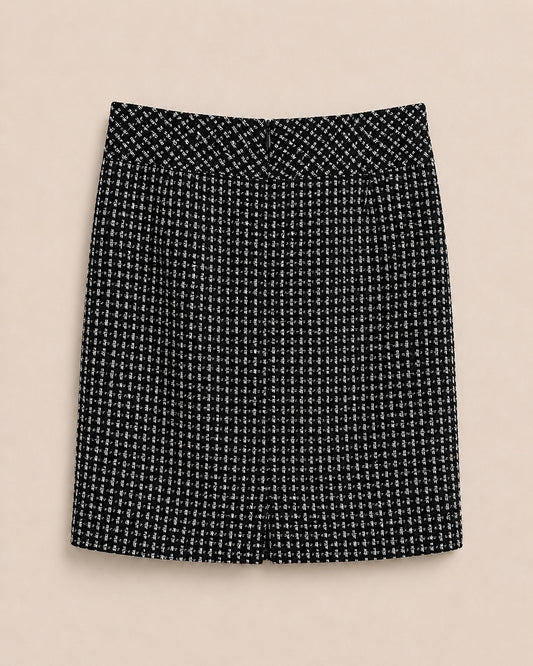 Black Patterned Wool Blend Skirt