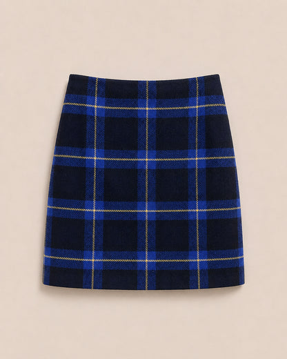 Blue Patterned 100% Wool Skirt