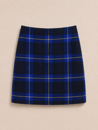 Blue Patterned 100% Wool Skirt