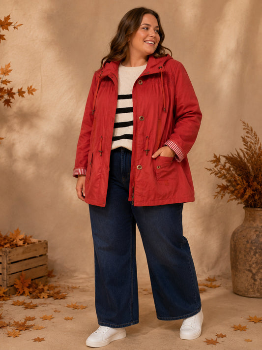 Red Hooded Utility Parka Jacket