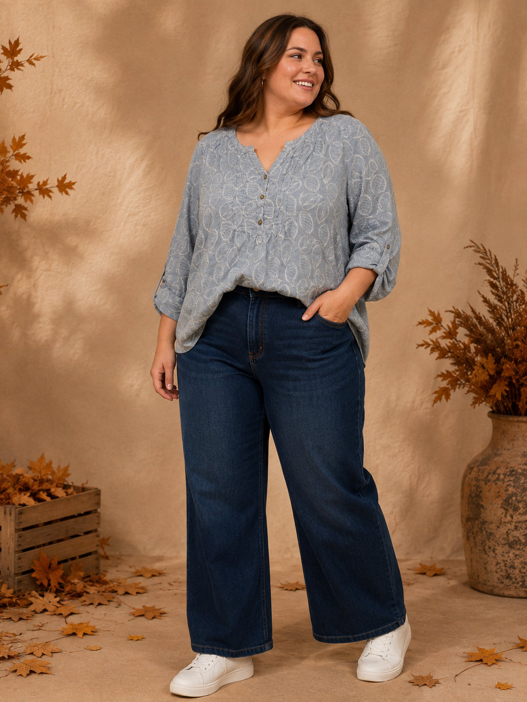Blue Leaf Print Blouse