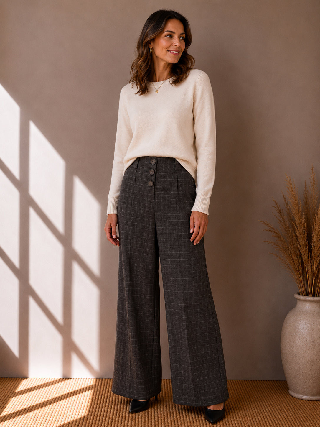 Grey Patterned Tailored Trousers