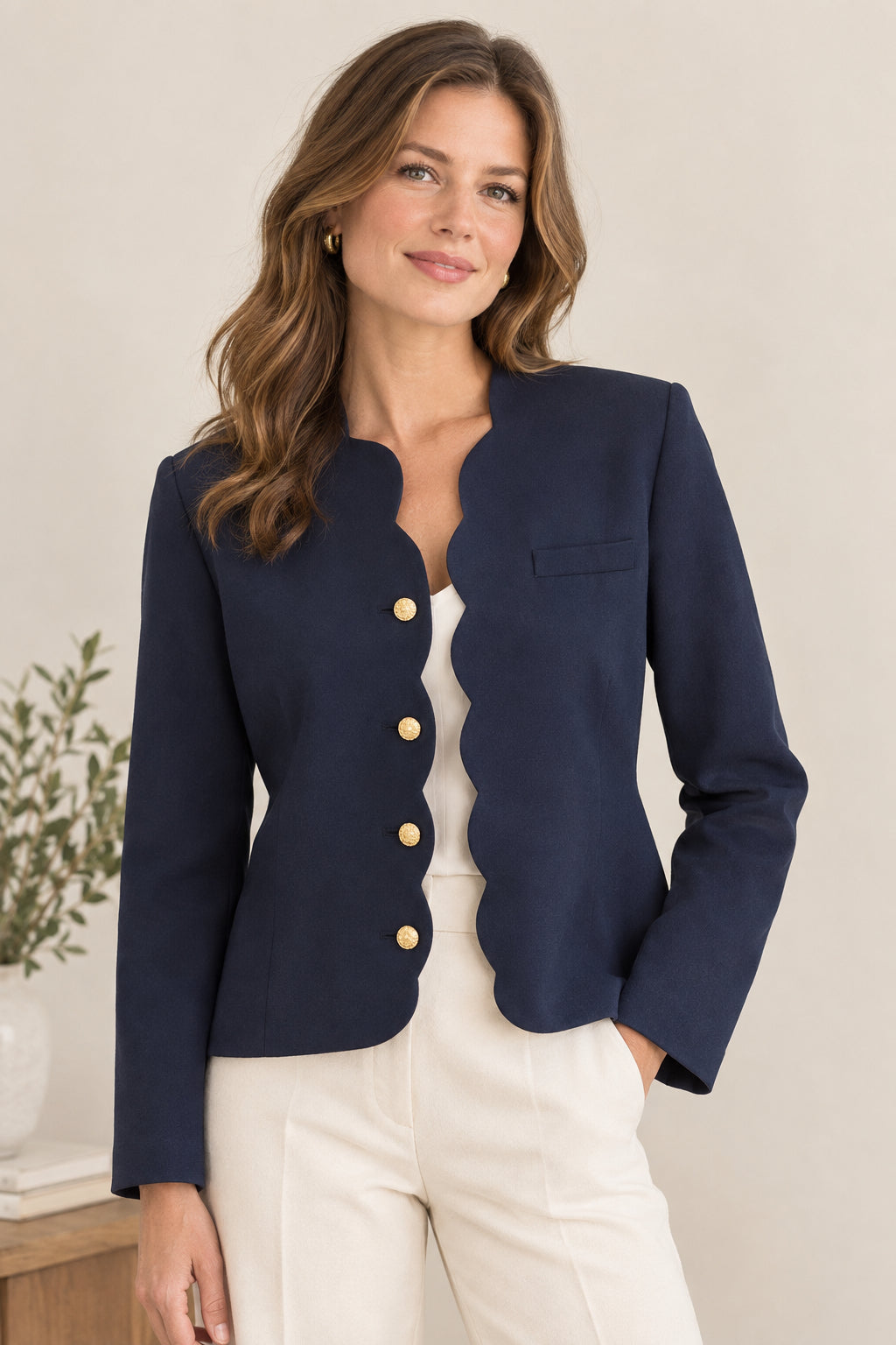 Navy Scalloped Edged Blazer