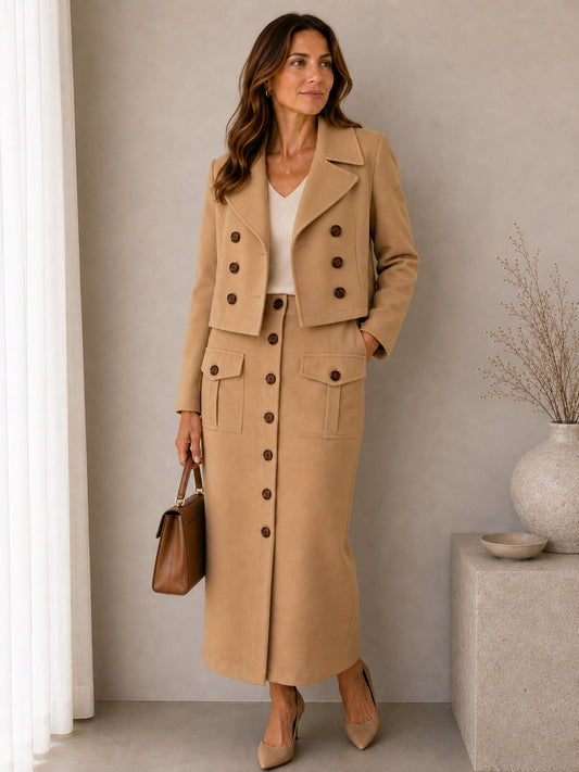 Camel Blazer & Skirt 2 Piece Set