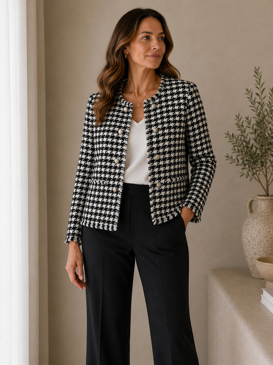 Black & White Patterned Wool Blend Blazer