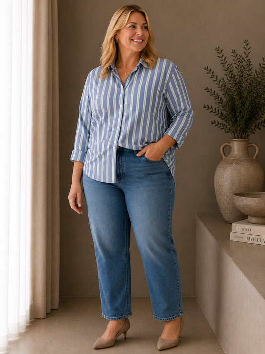 Blue & Green Striped Relaxed Fit Shirt