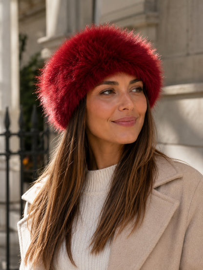 Deep Red Faux Fur Winter Headband