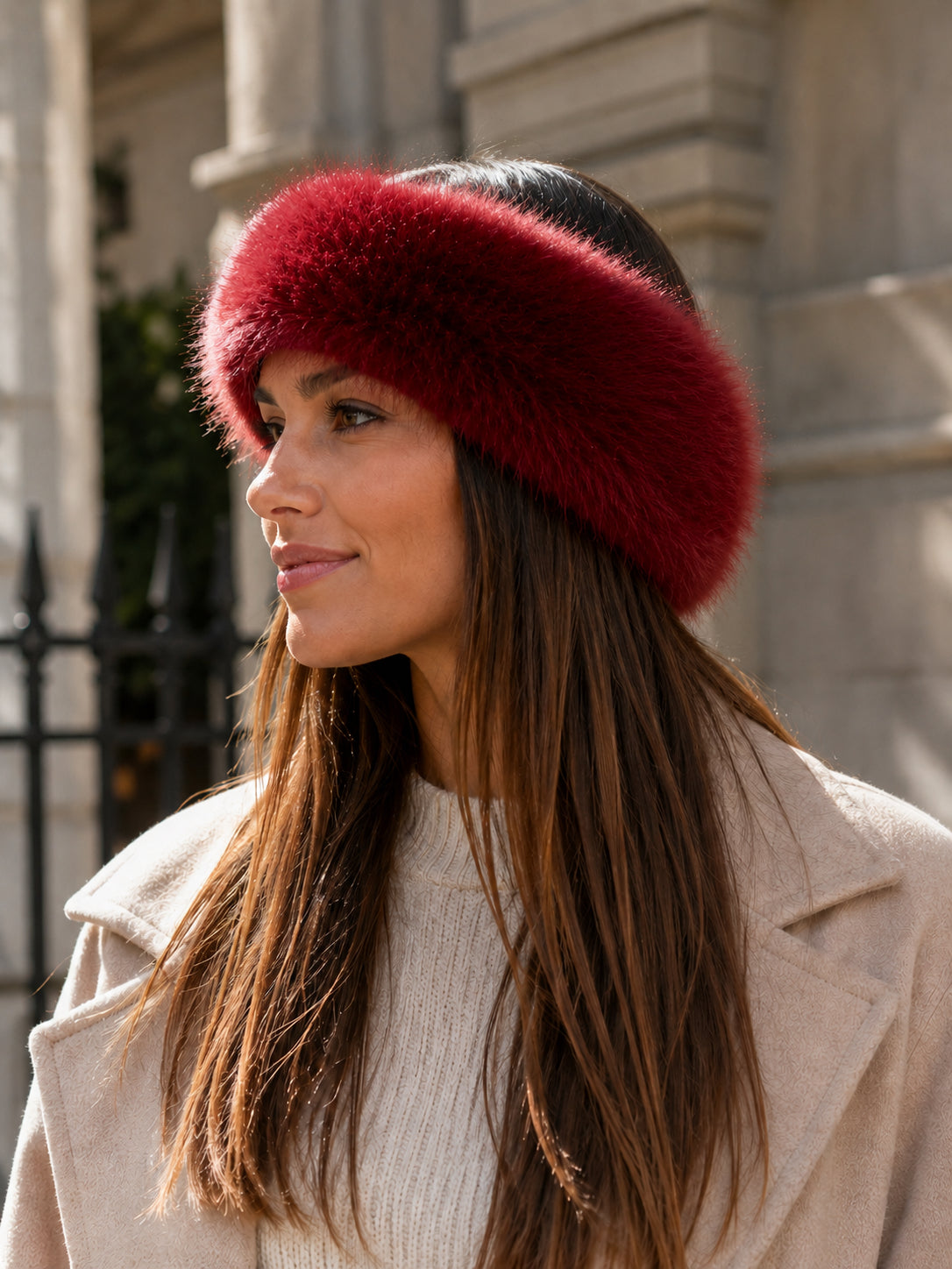 Deep Red Faux Fur Winter Headband