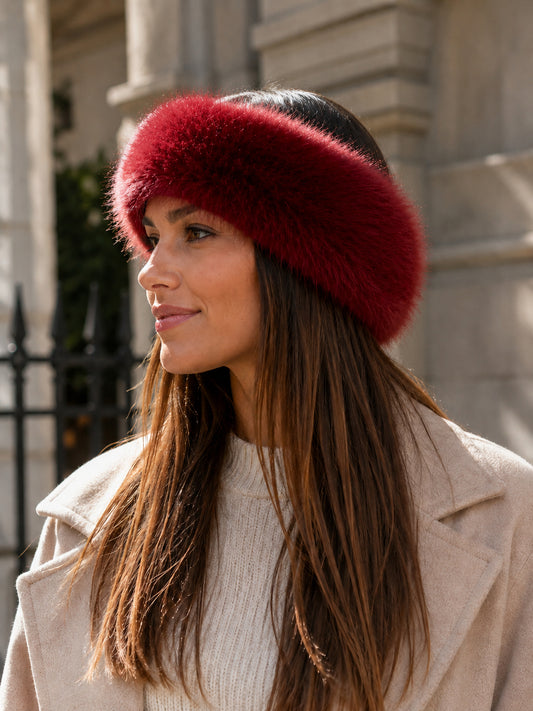 Deep Red Faux Fur Winter Headband