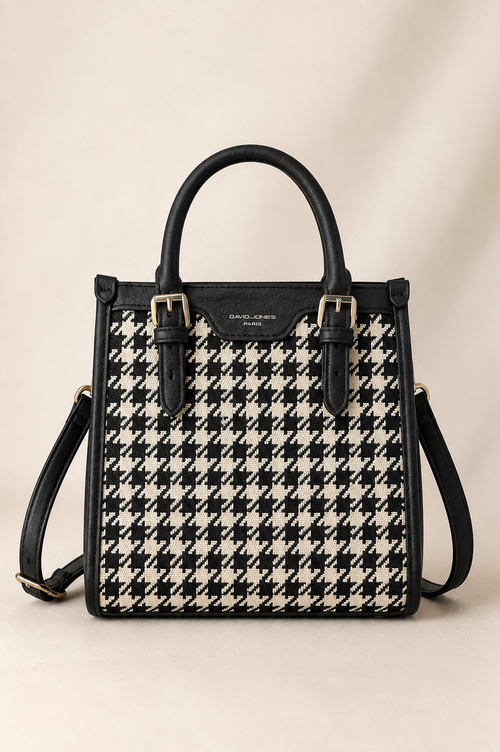 Black & Cream Houndstooth Structured Handbag