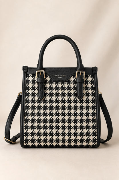 Black & Cream Houndstooth Structured Handbag