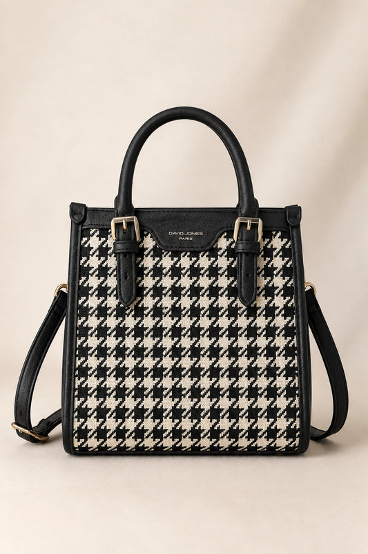 Black & Cream Houndstooth Structured Handbag