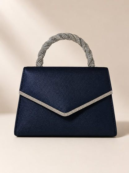 Navy Diamante Top Handle Evening Bag