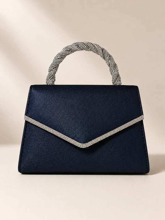 Navy Diamante Top Handle Evening Bag