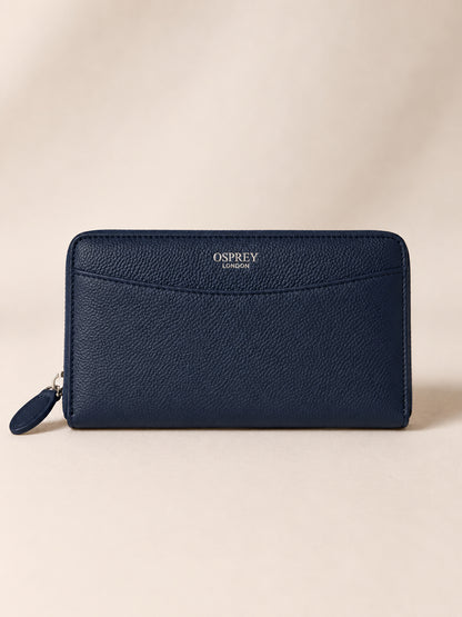 Navy Leather Zip Around Purse
