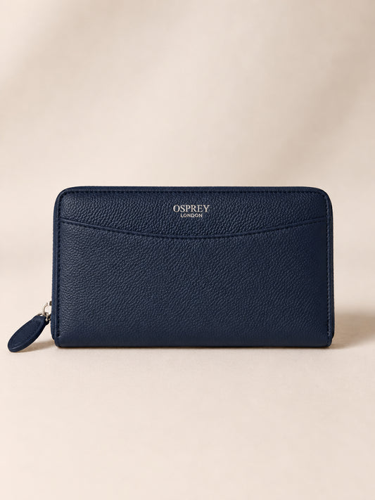Navy Leather Zip Around Purse