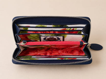 Navy Leather Zip Around Purse