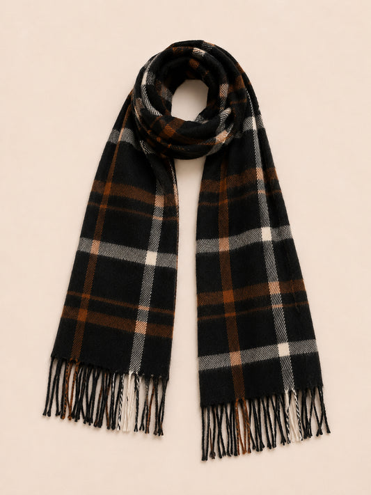 Navy, Orange & Cream Tartan Check Scarf