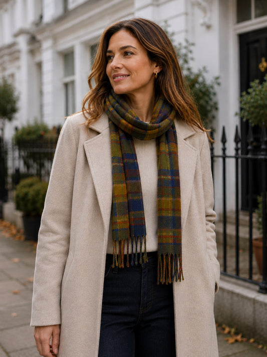 Green, Navy & Rust Tartan Check Scarf