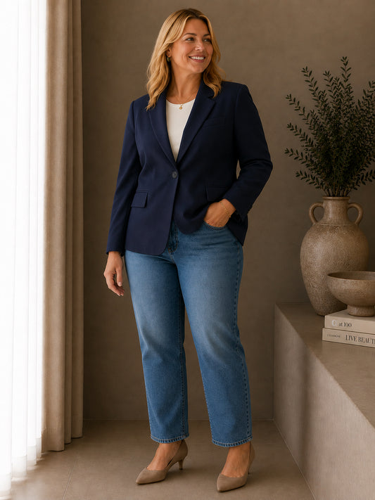 Navy Single-Breasted Tailored Blazer