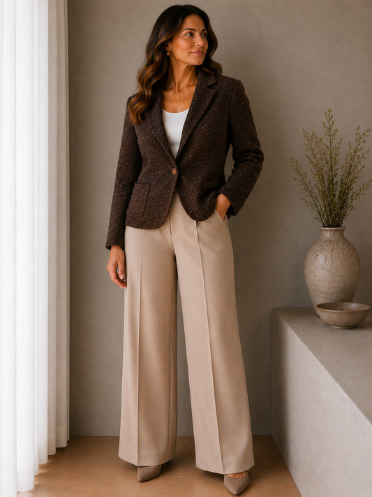 Brown Virgin Wool Blend Tailored Blazer