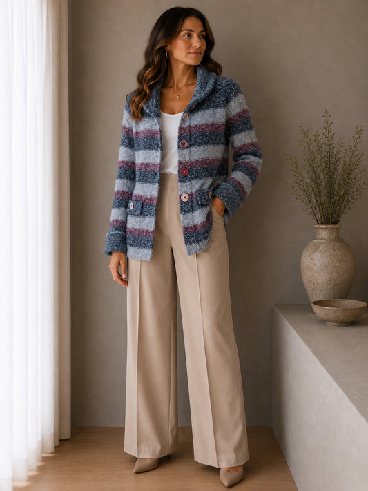 Wool Blend Striped Cardigan
