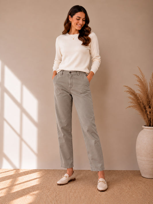 Taupe Straight Leg Chino Trousers