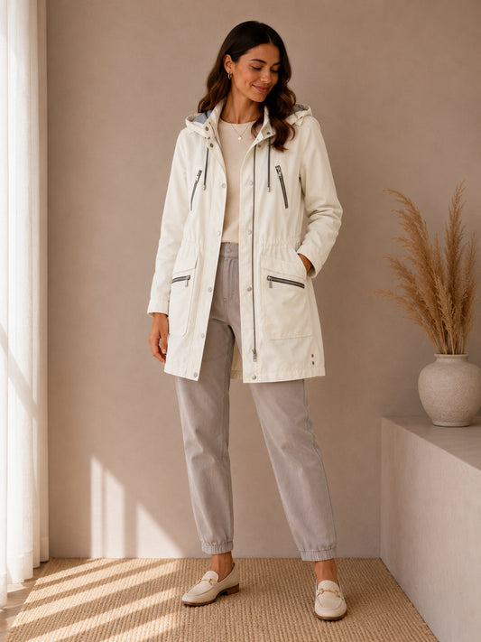 White Hooded Lightweight Parka Coat