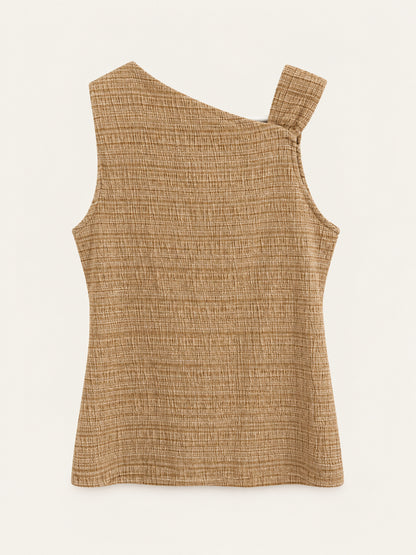 Camel Textured Asymmetric Neck Sleeveless Top