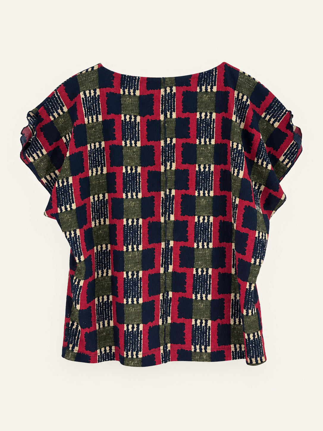 Pink, Navy & Khaki Geometric Print Blouse