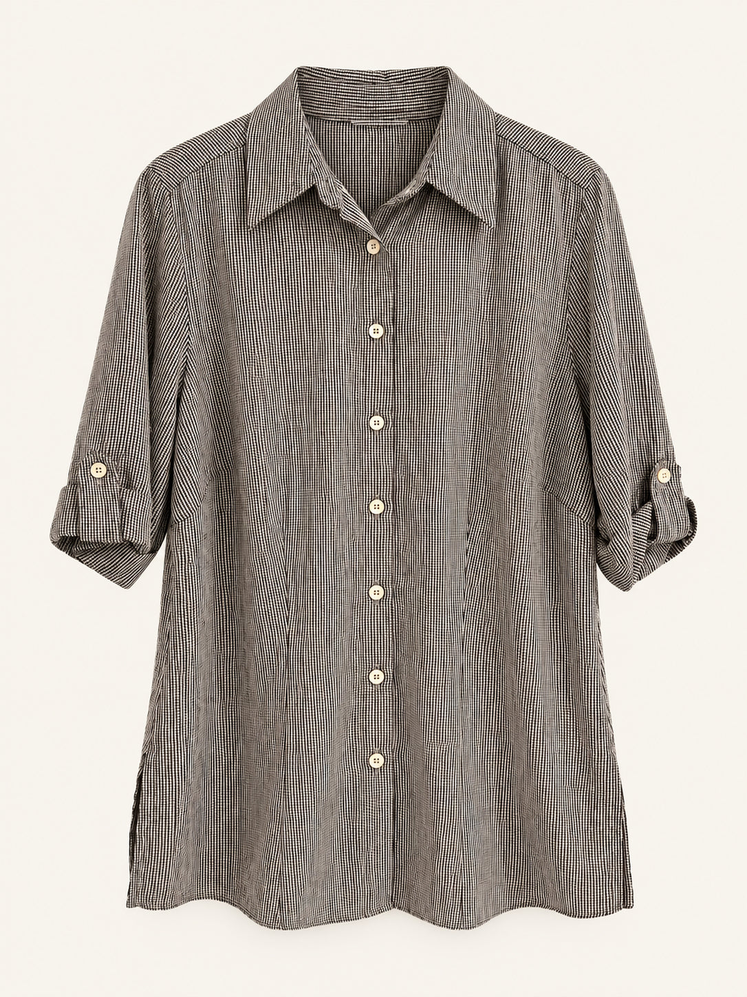 Brown & White Fine Check Longline Shirt