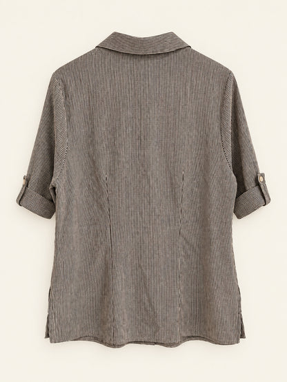Brown & White Fine Check Longline Shirt