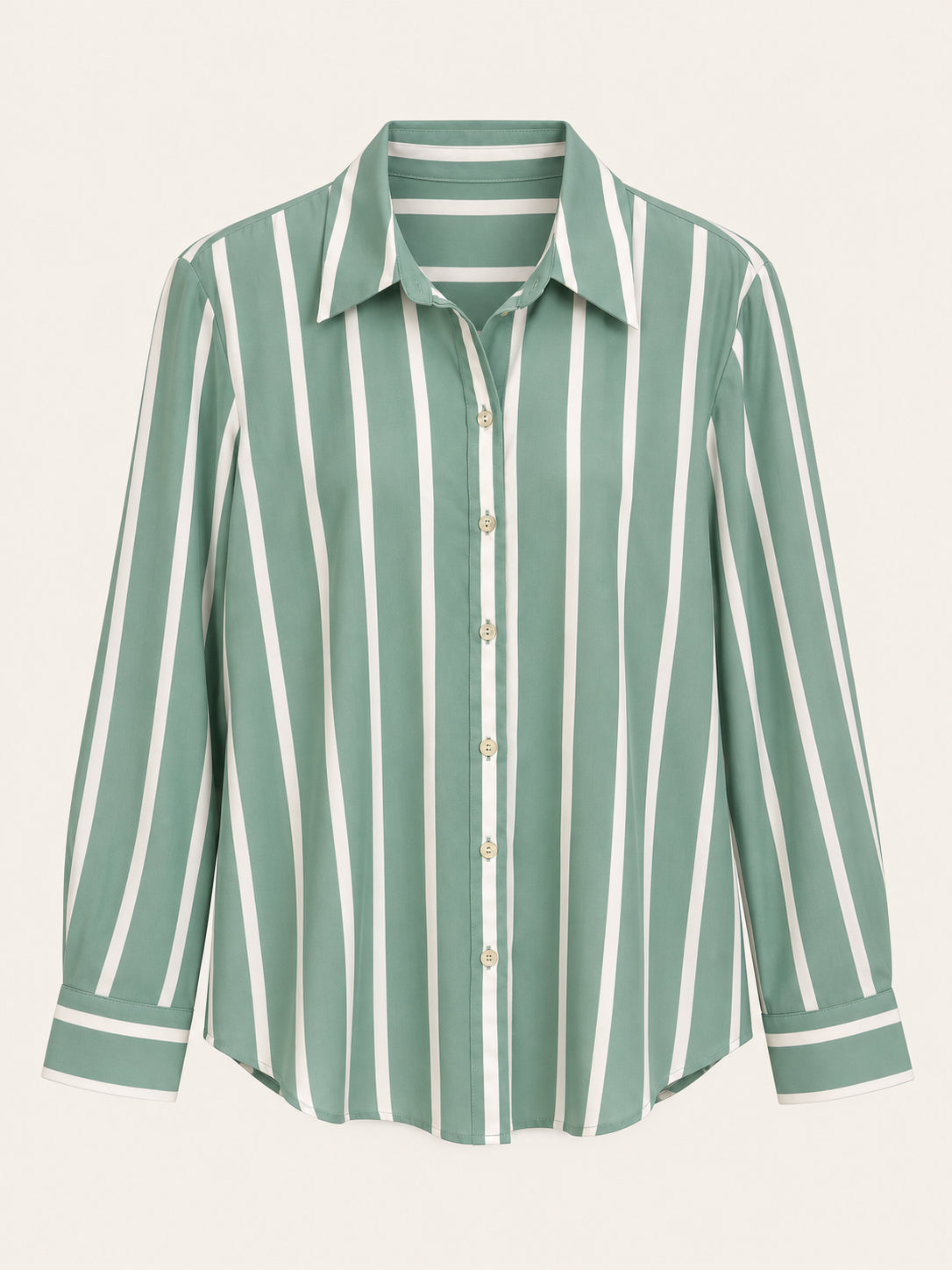 Sage Green & White Striped Button Front Shirt