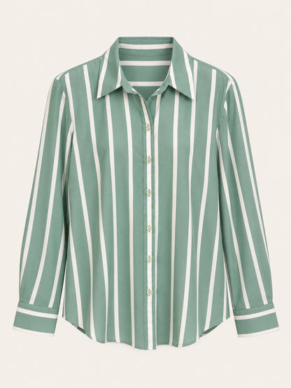 Sage Green & White Striped Button Front Shirt