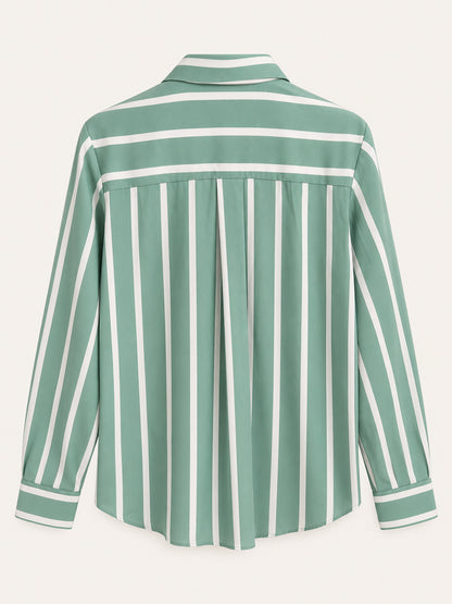 Sage Green & White Striped Button Front Shirt