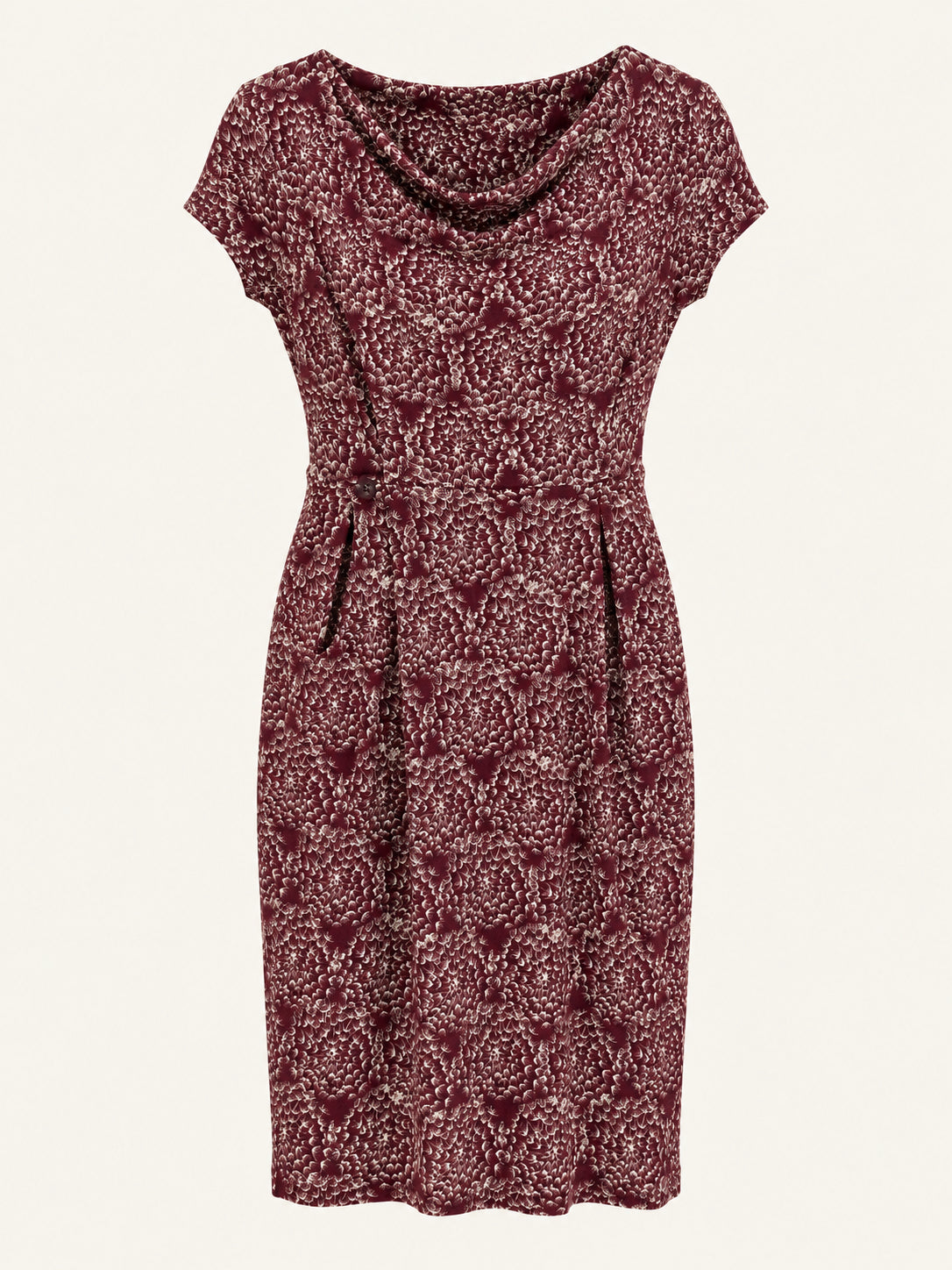 Burgundy & Cream Floral Print Cowl Neck Midi Dress