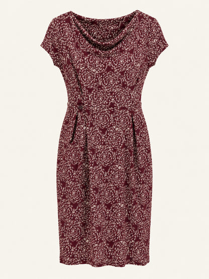 Burgundy & Cream Floral Print Cowl Neck Midi Dress