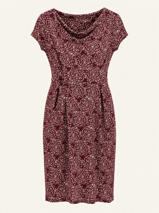 Burgundy & Cream Floral Print Cowl Neck Midi Dress