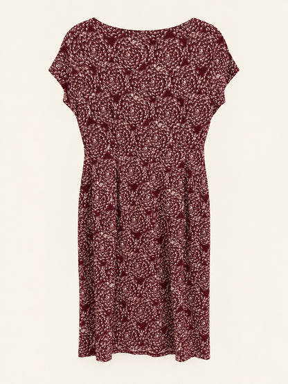 Burgundy & Cream Floral Print Cowl Neck Midi Dress