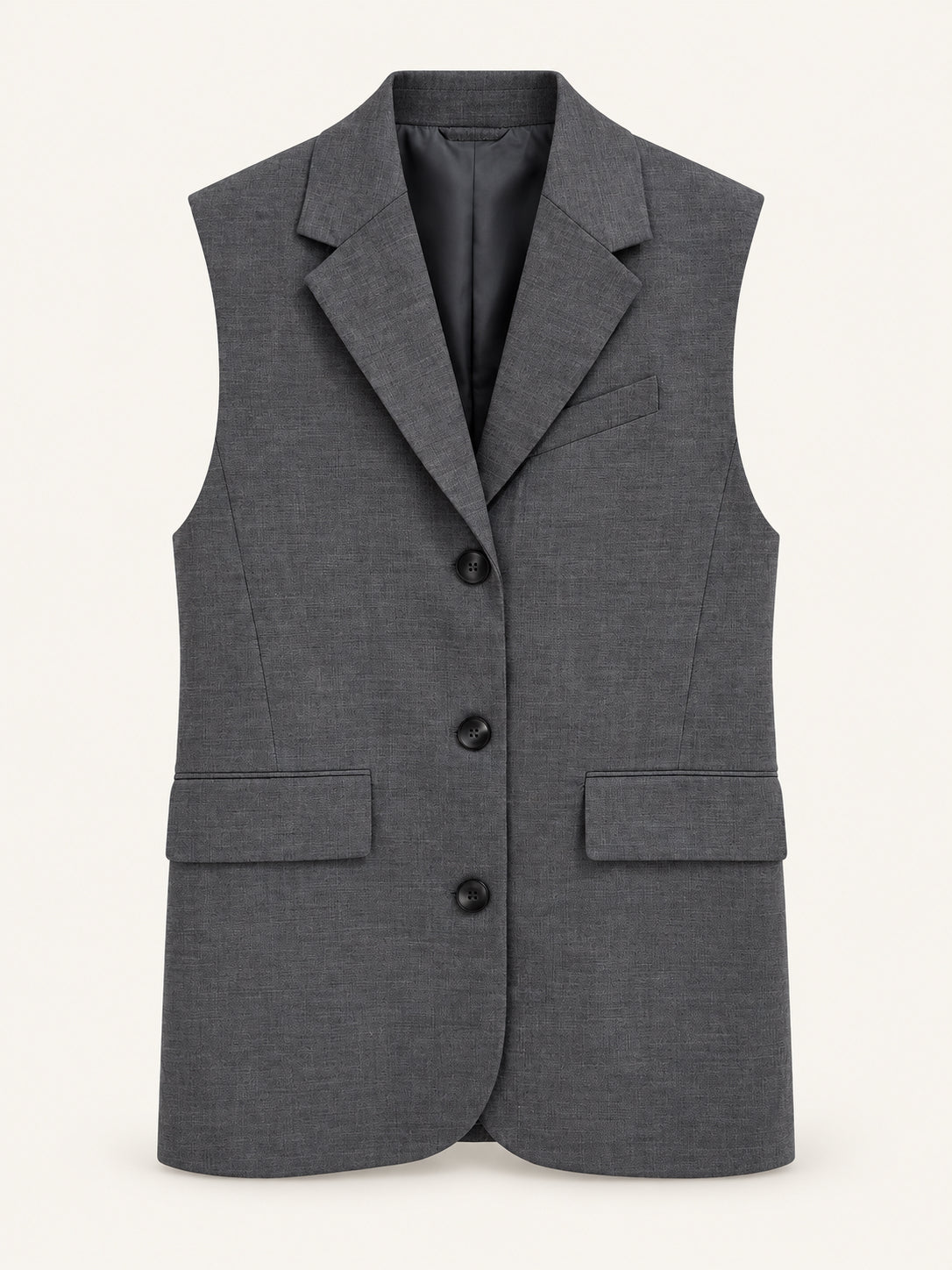 Charcoal Grey Longline Tailored Sleeveless Blazer