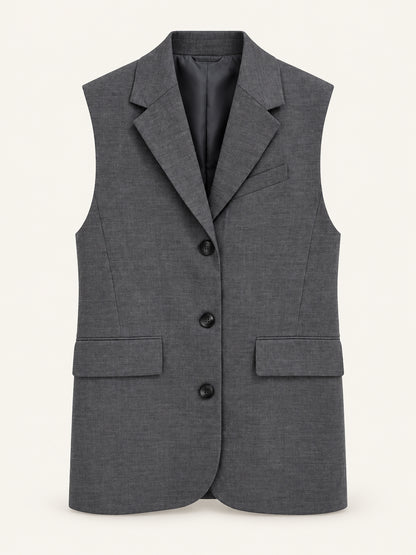 Charcoal Grey Longline Tailored Sleeveless Blazer