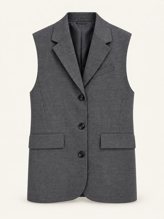 Charcoal Grey Longline Tailored Sleeveless Blazer
