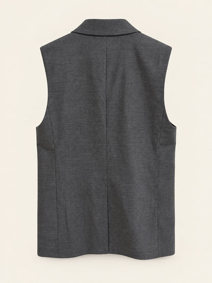 Charcoal Grey Longline Tailored Sleeveless Blazer